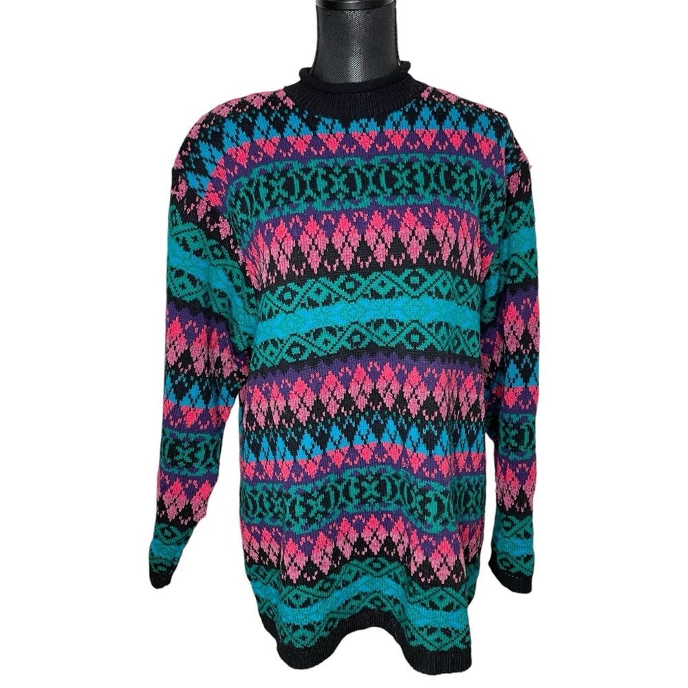 Vintage Karen Scott Sweater Fairisle Nordic Pullover Bright Multi Color Size 2X